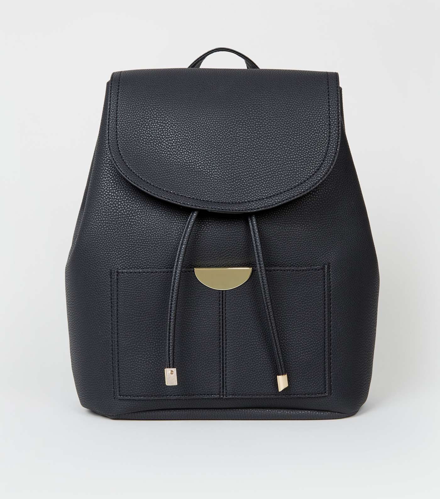 Black Leather-Look Drawstring Backpack
