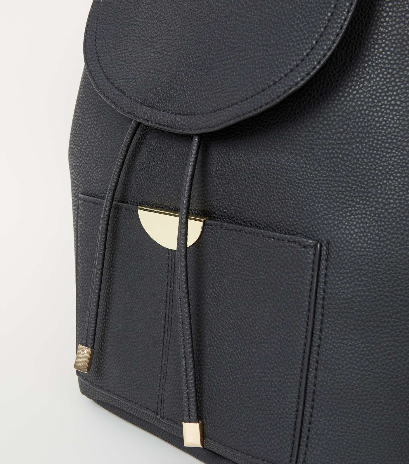 Black Leather-Look Drawstring Backpack Image 3