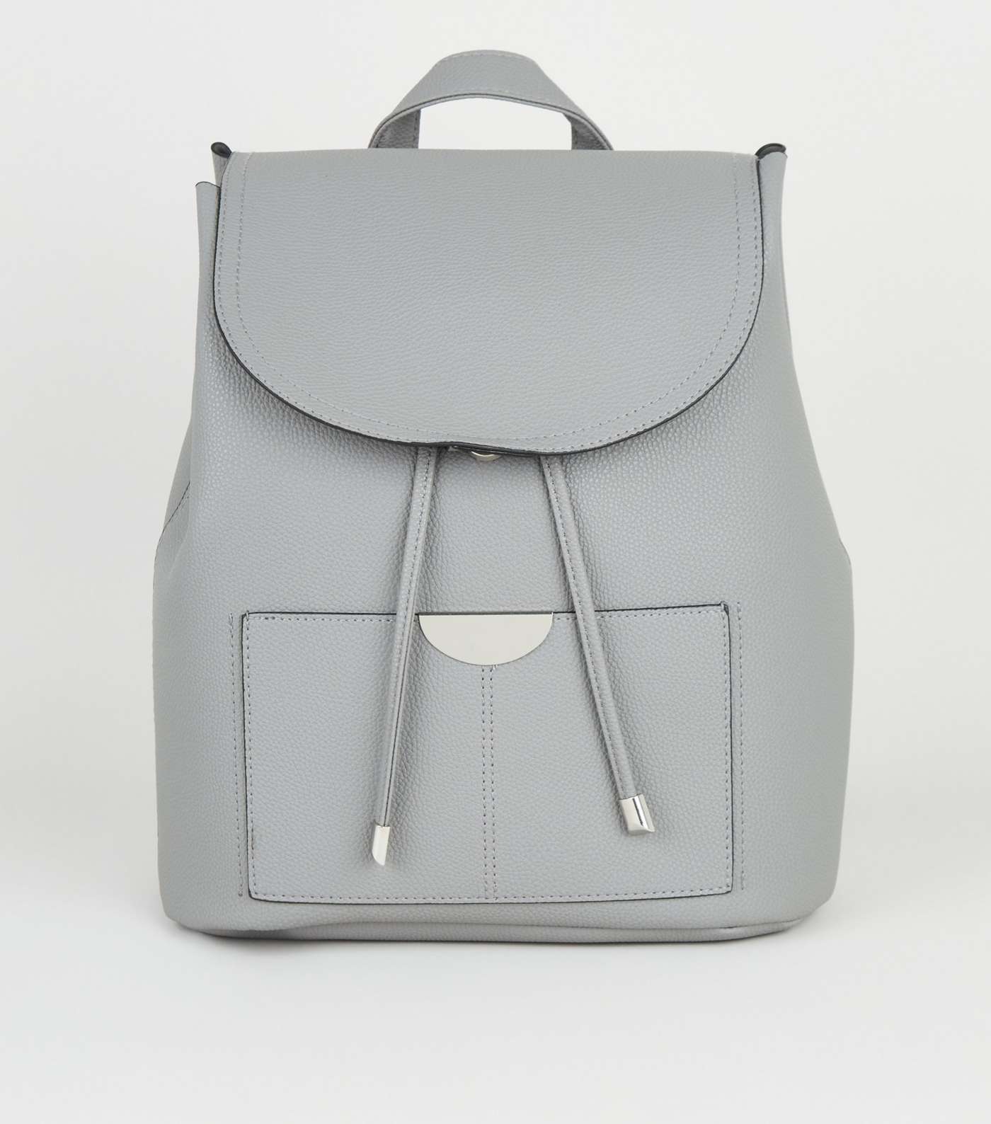 Grey Leather-Look Drawstring Backpack