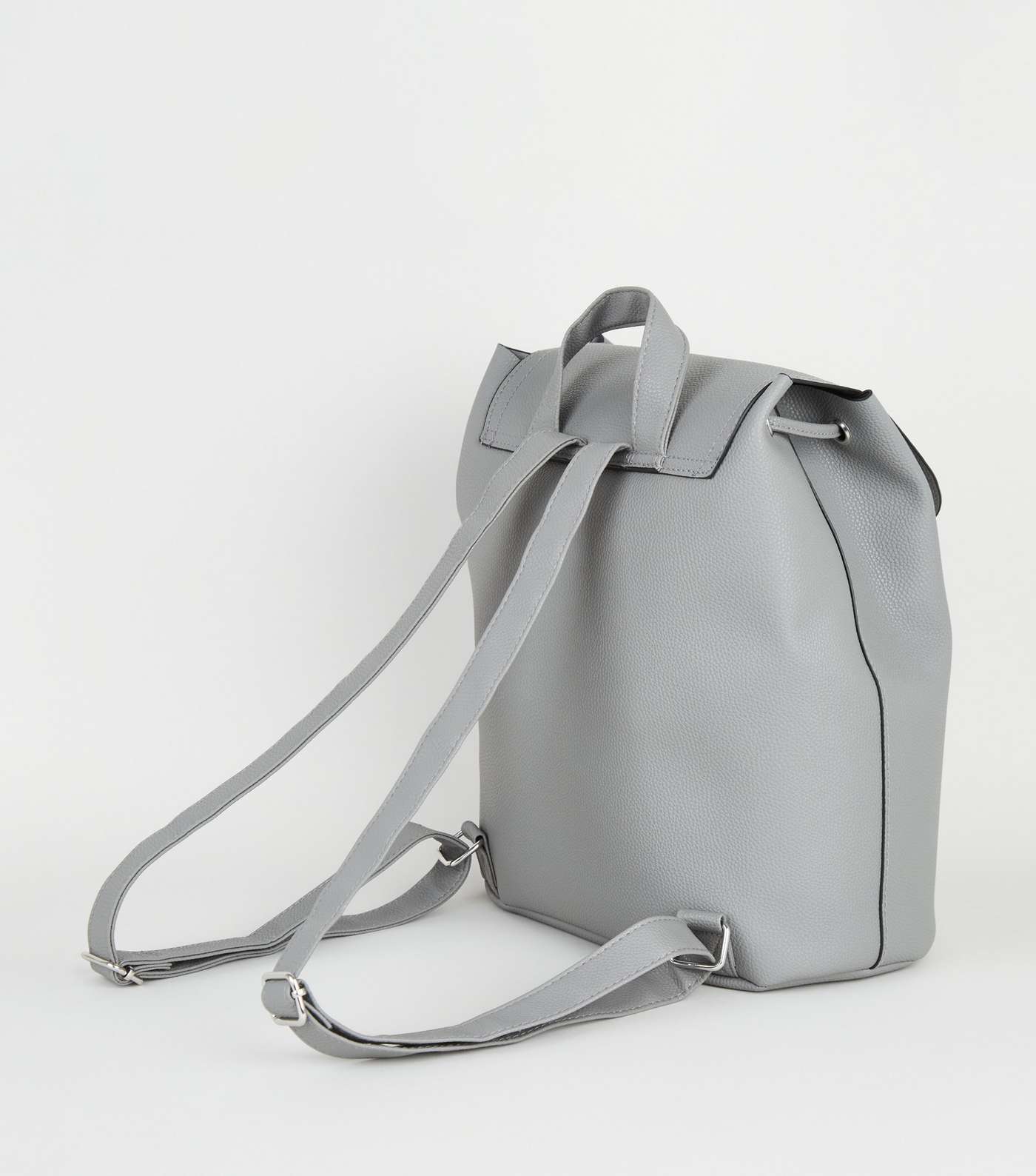 Grey Leather-Look Drawstring Backpack Image 3