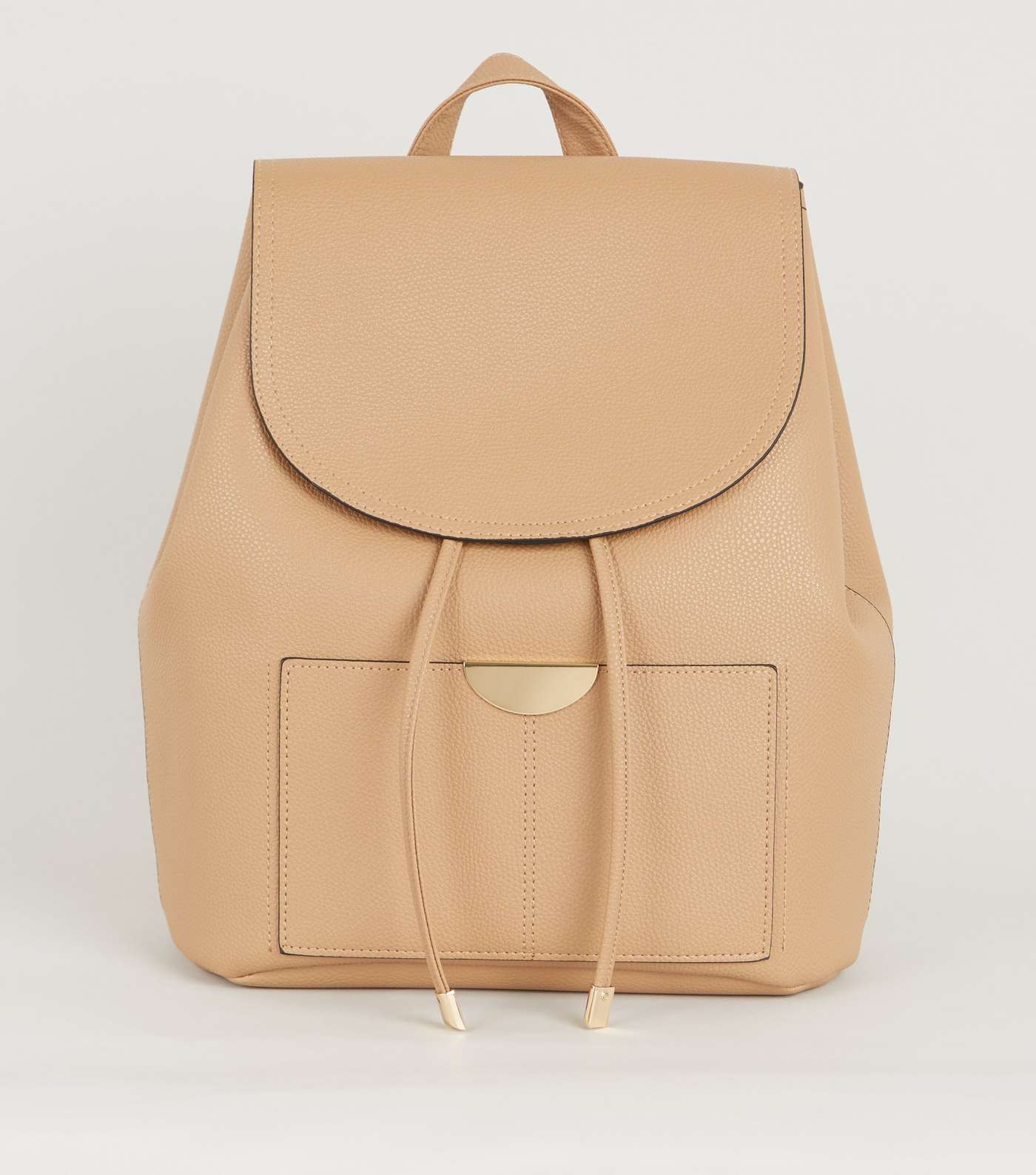 Camel Leather-Look Drawstring Backpack