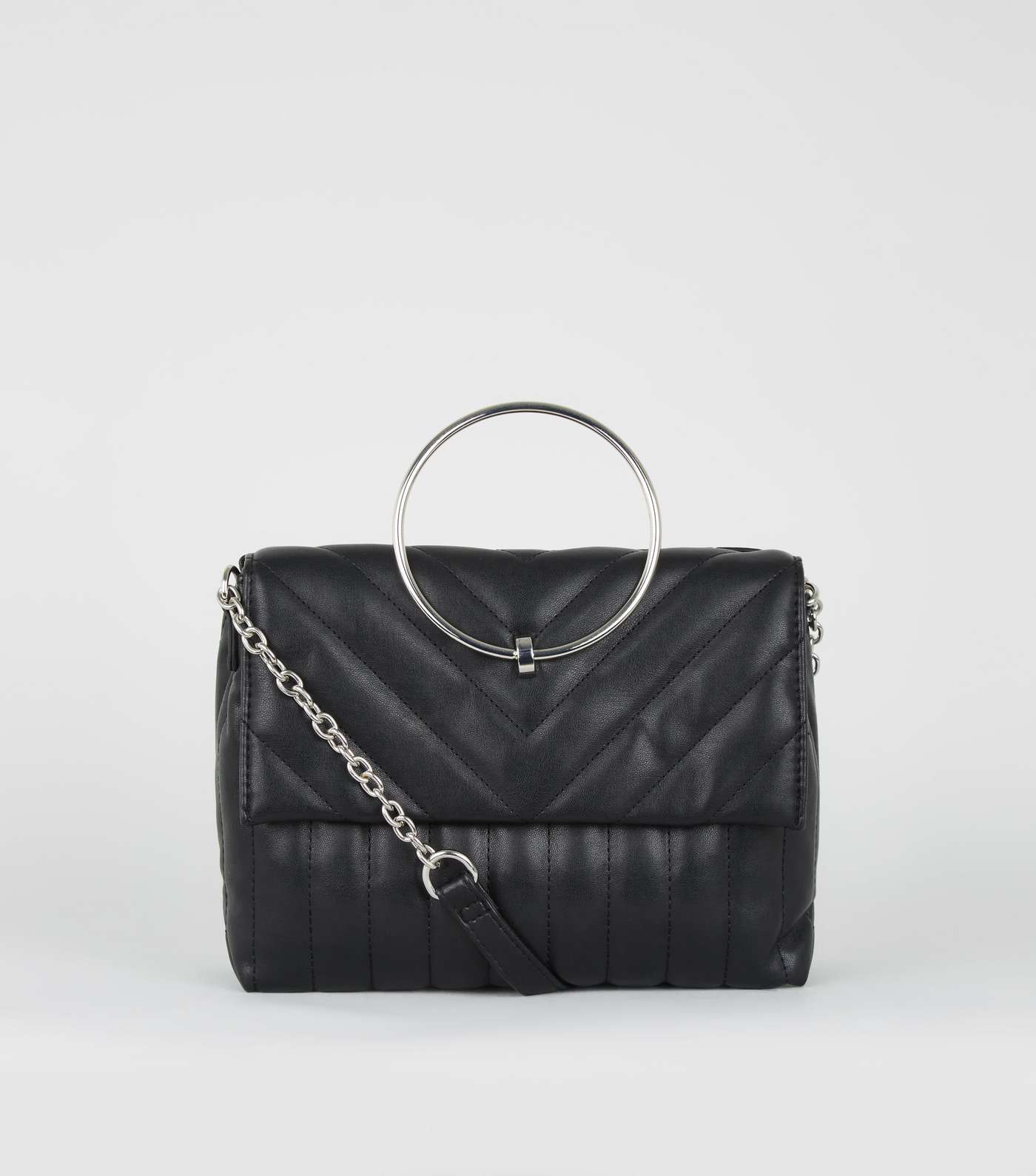 Black Quilted Ring Handle Bag