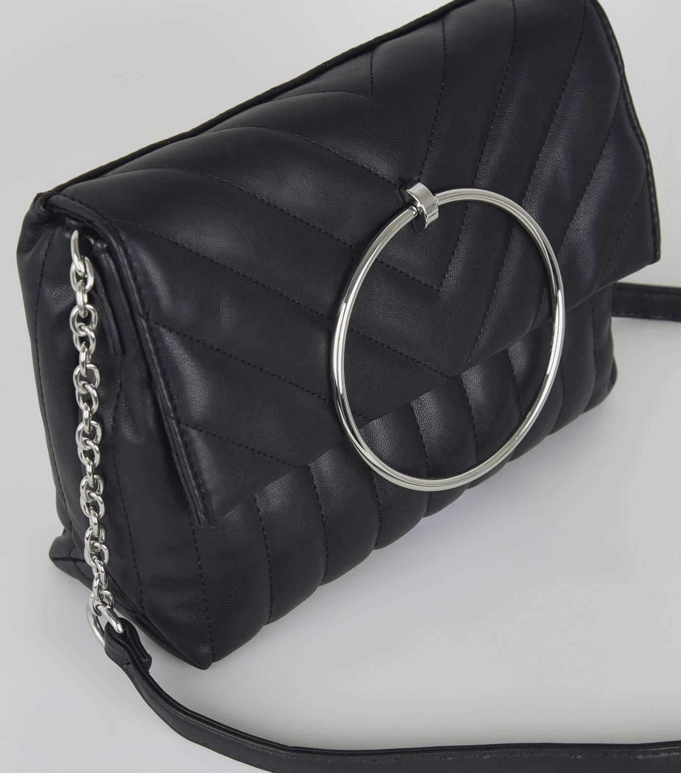 Black Quilted Ring Handle Bag Image 3