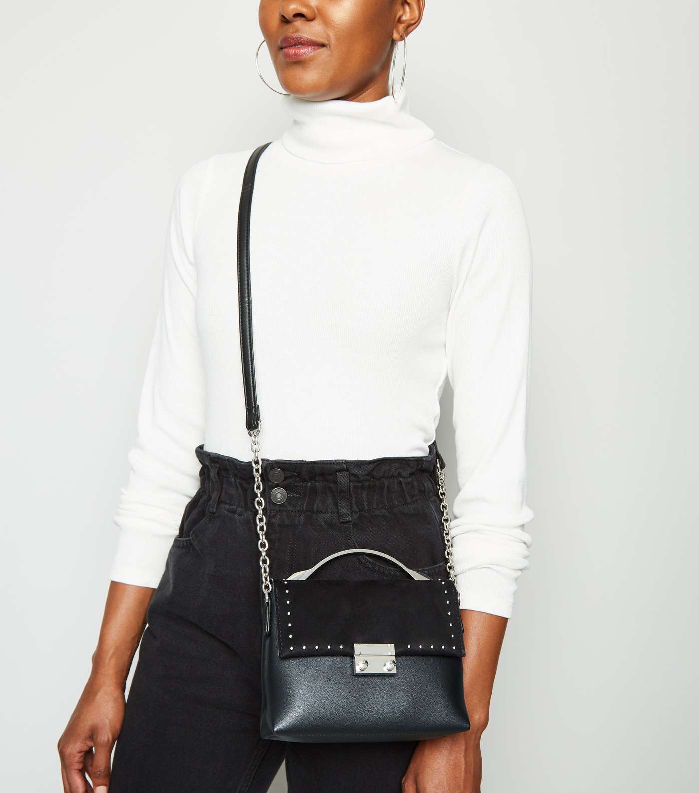 Black Leather-Look Studded Mini Shoulder Bag Image 2