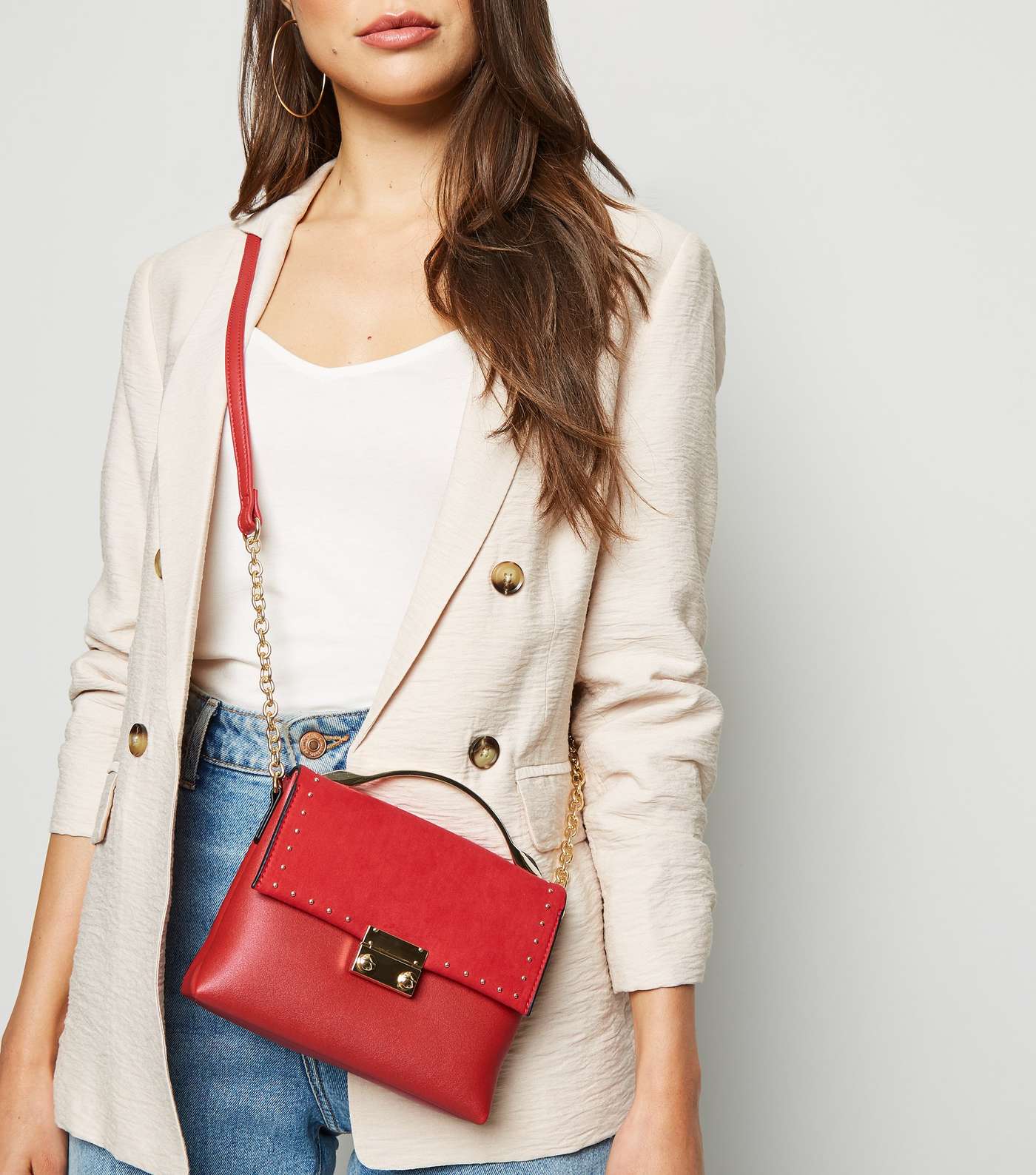 Red Leather-Look Studded Mini Shoulder Bag Image 2