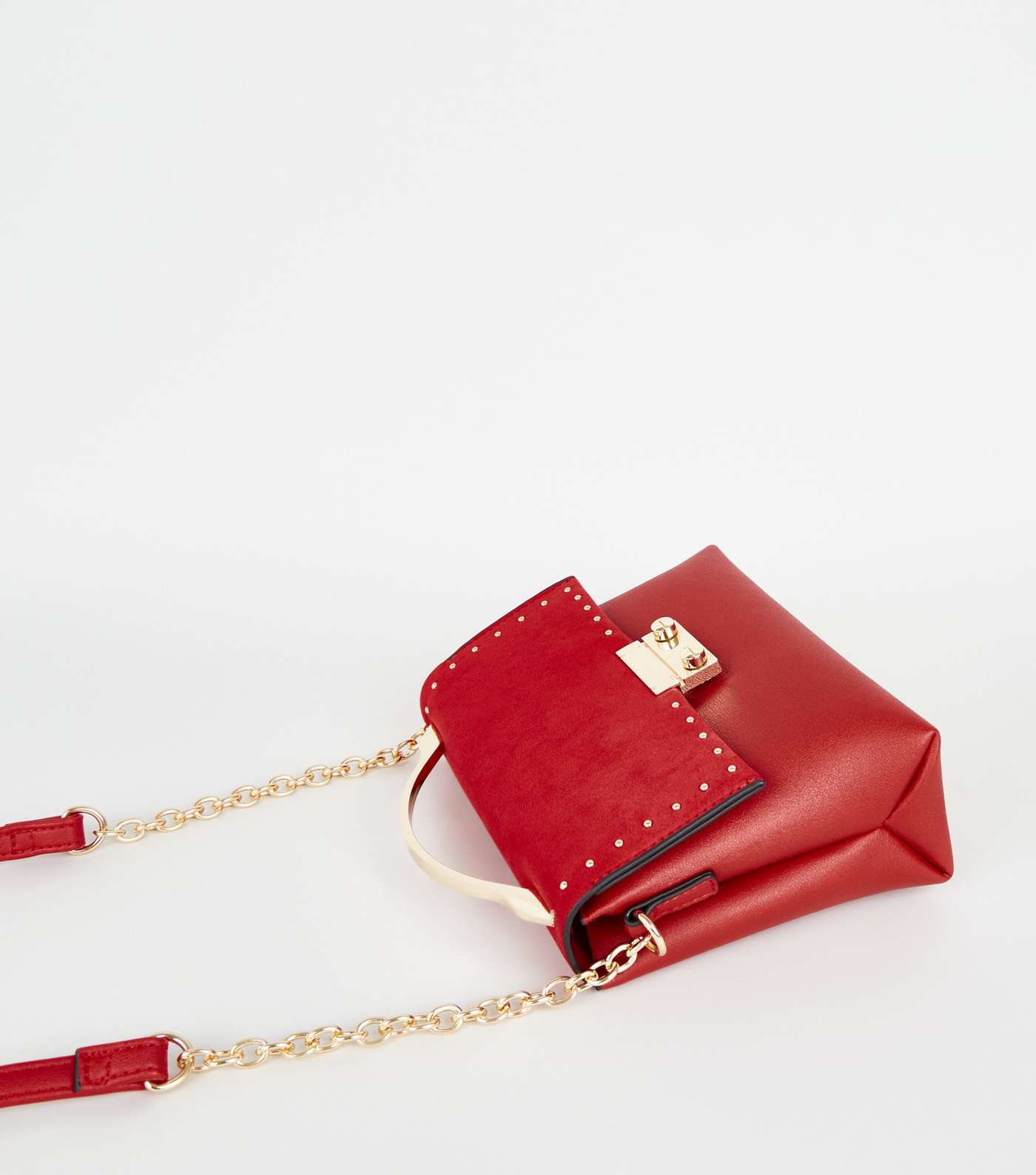 Red Leather-Look Studded Mini Shoulder Bag Image 4