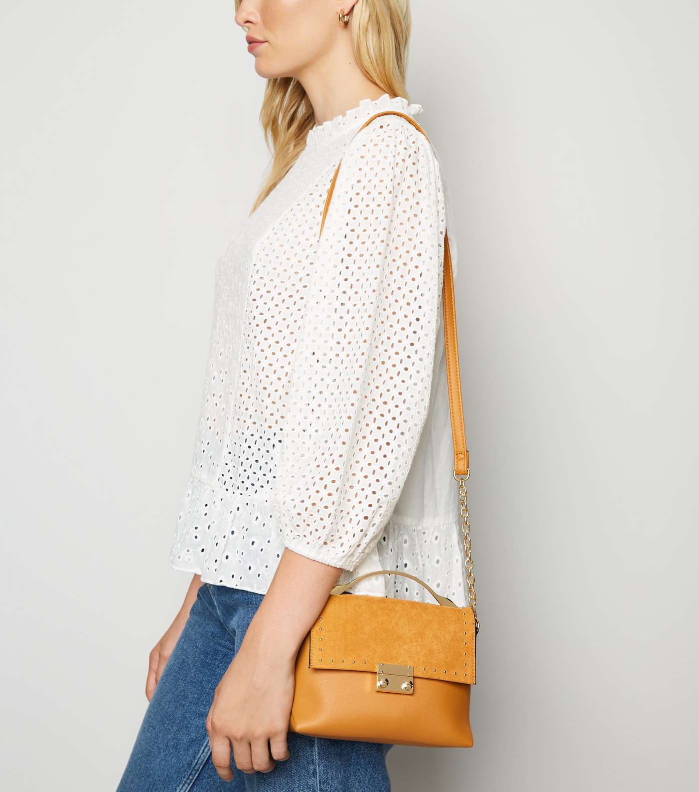 Mustard Leather-Look Studded Mini Shoulder Bag Image 2