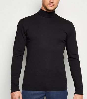 mens black roll neck top