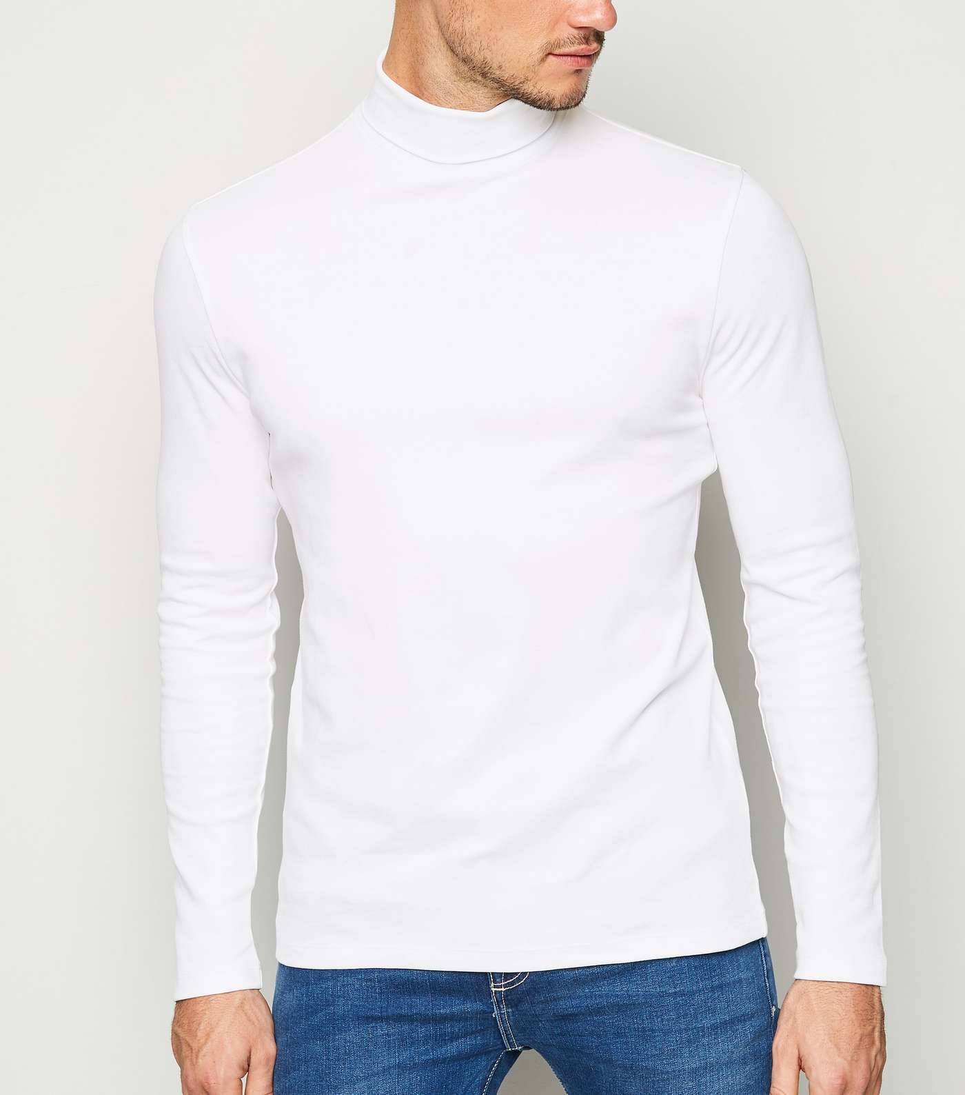 White Long Sleeve Roll Neck Top