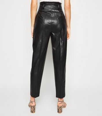 Black Leather-Look Tie High Waist 