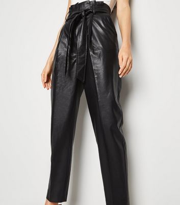 Black Leather-Look Tie High Waist 