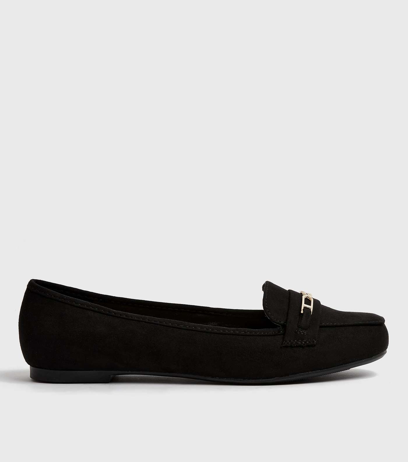 Wide Fit Black Geometric Bar Loafers