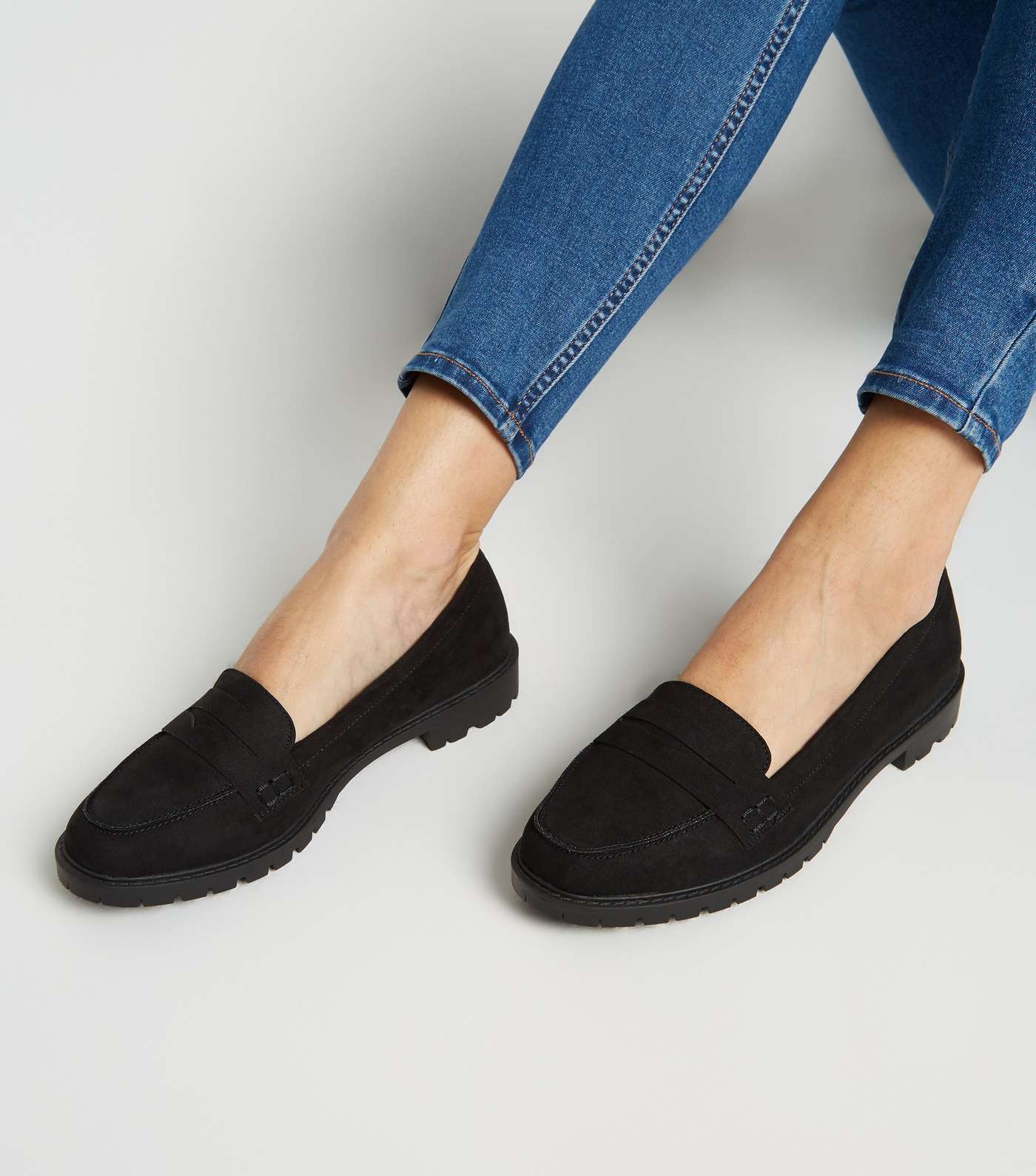Wide Fit Black Suedette Chunky Loafers Image 2