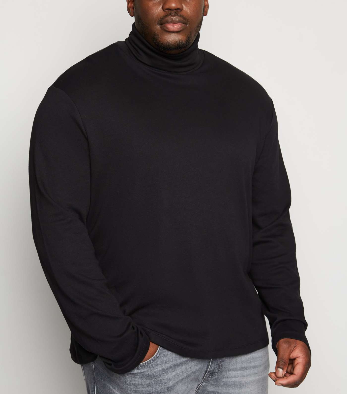 Plus Size Black Long Sleeve Roll Neck Top