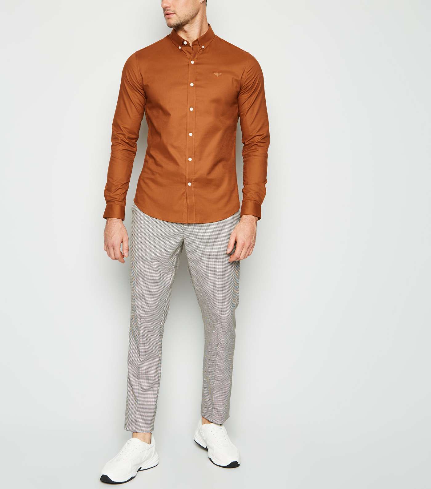 Tan Bee Embroidered Muscle Fit Oxford Shirt Image 2