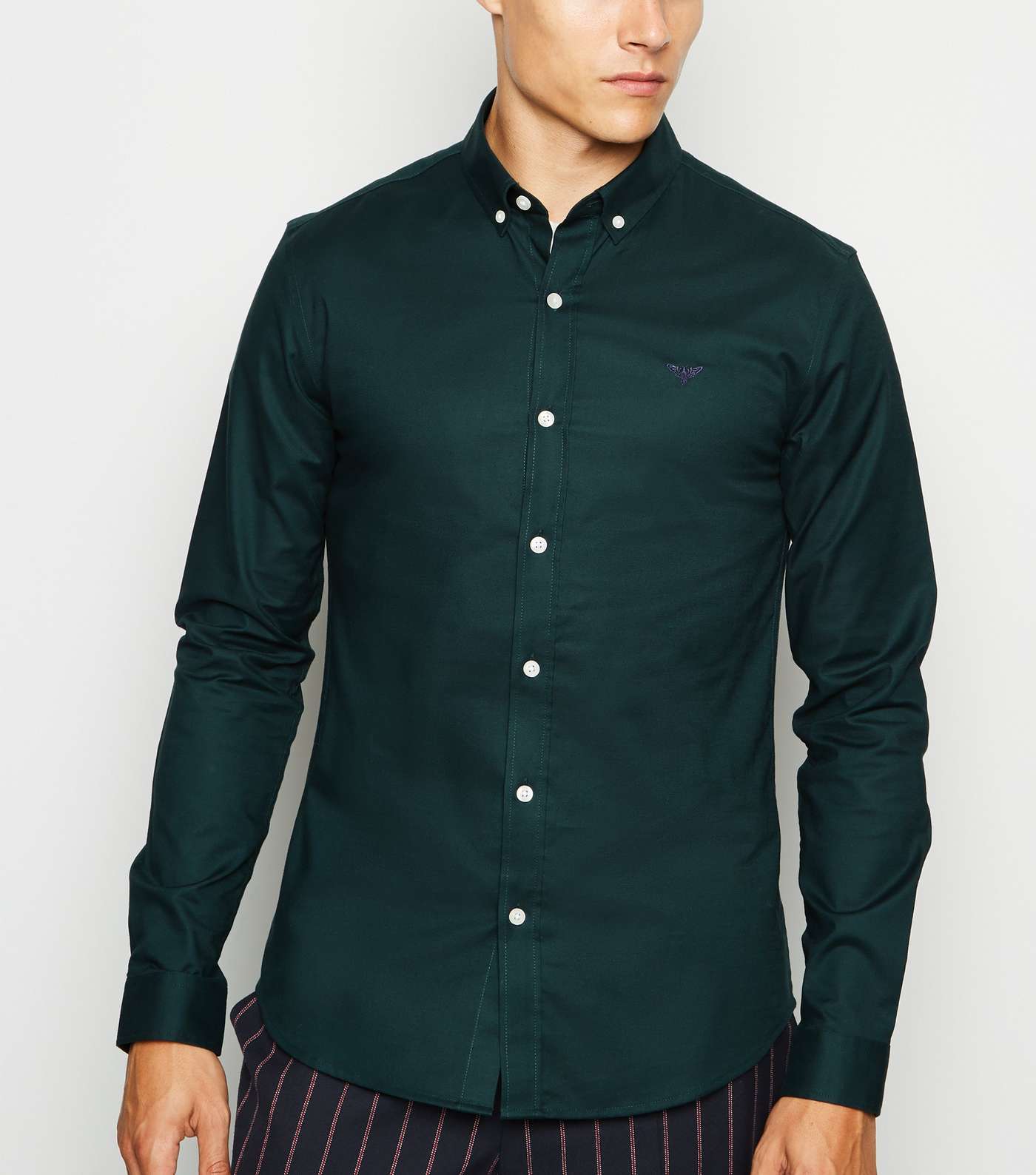 Dark Green Bee Embroidered Muscle Fit Shirt