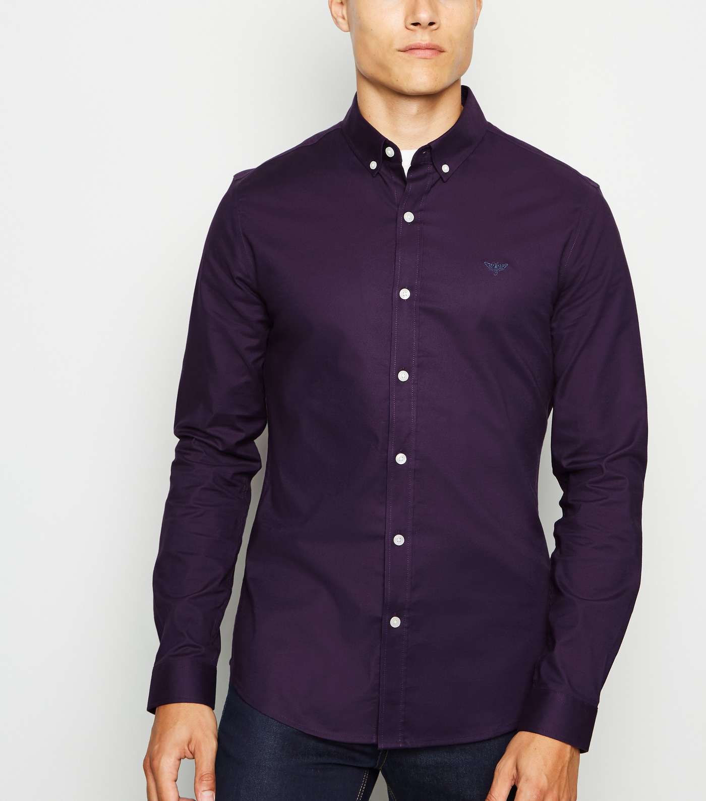 Dark Purple Bee Embroidered Muscle Fit Shirt