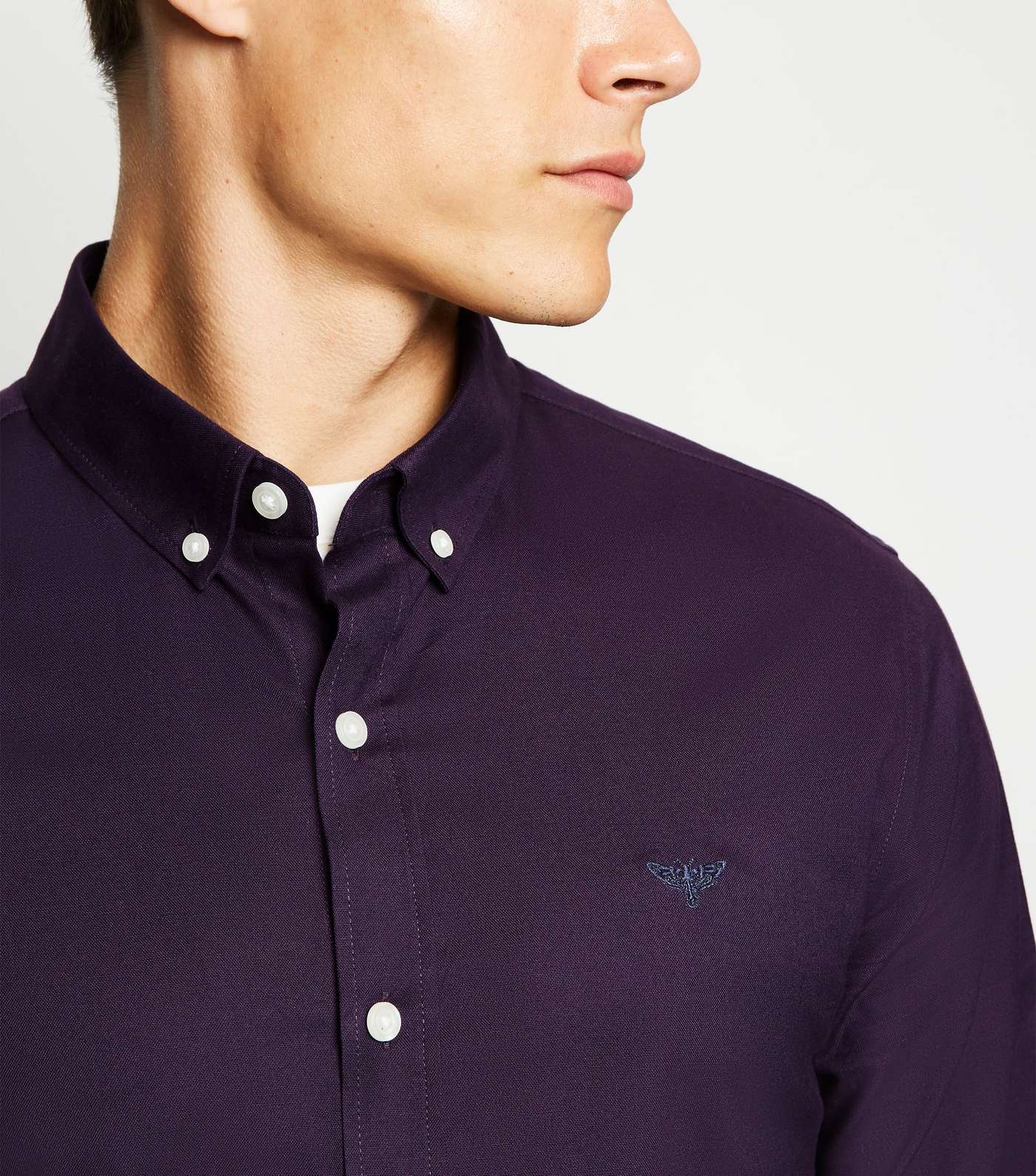 Dark Purple Bee Embroidered Muscle Fit Shirt Image 3