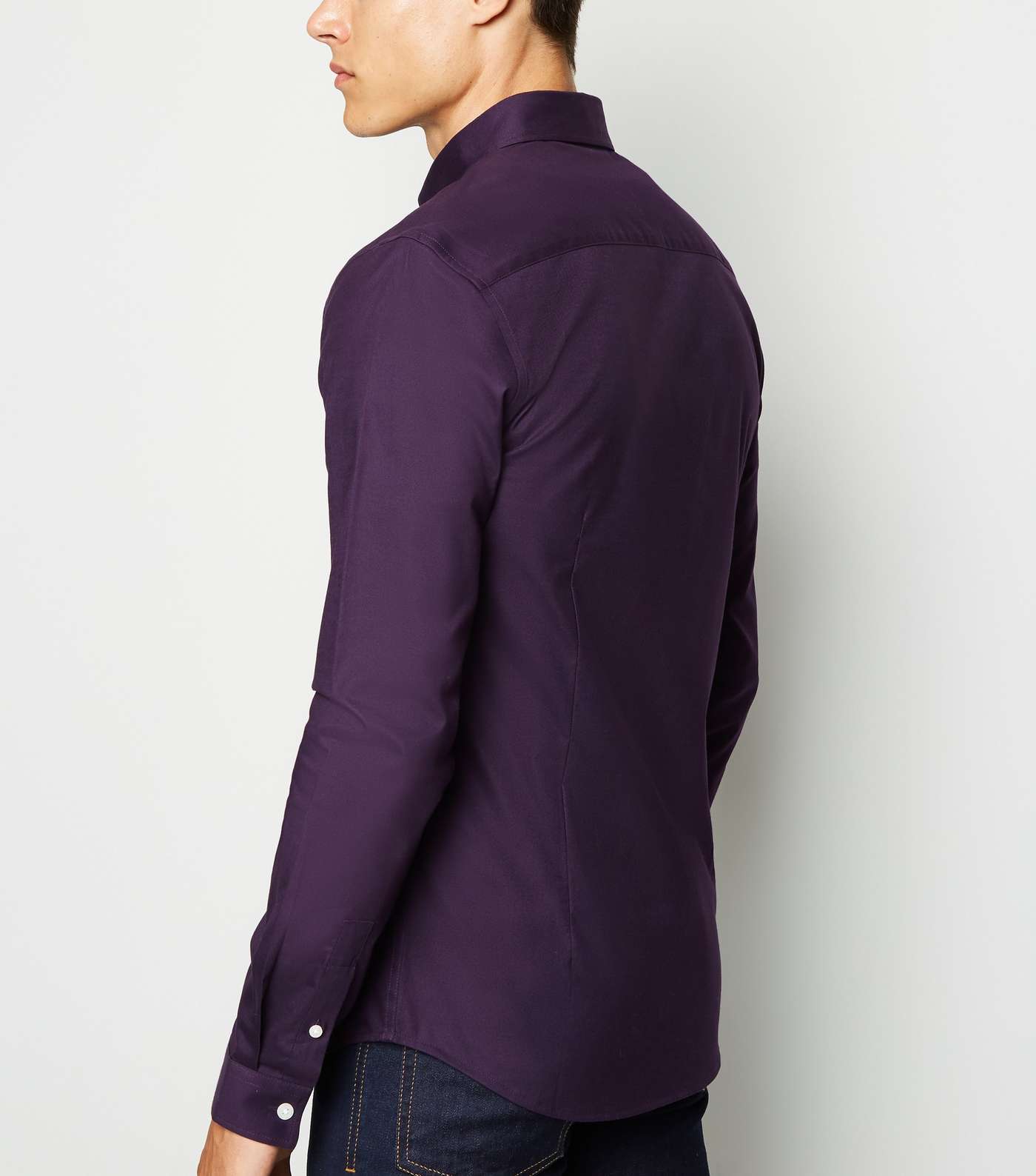Dark Purple Bee Embroidered Muscle Fit Shirt Image 5