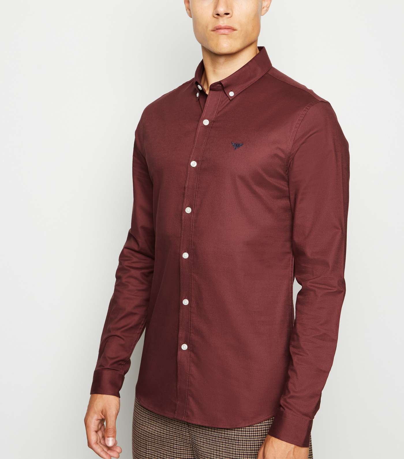 Burgundy Bee Embroidered Muscle Fit Oxford Shirt