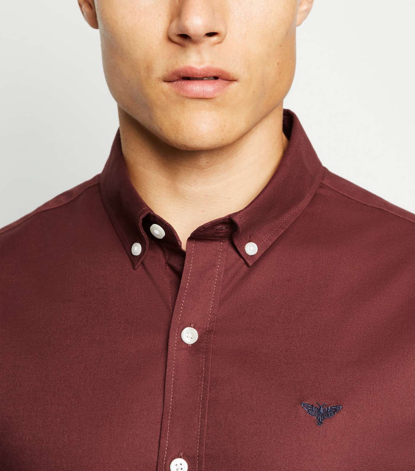 Burgundy Bee Embroidered Muscle Fit Oxford Shirt Image 3