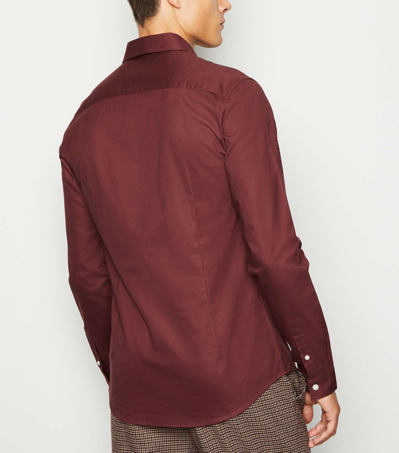 Burgundy Bee Embroidered Muscle Fit Oxford Shirt Image 5