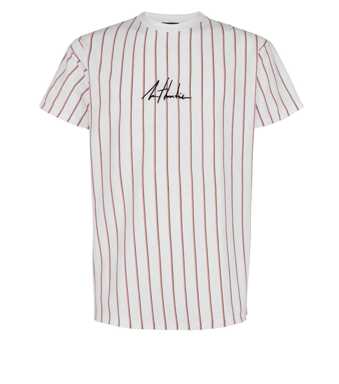 White Vertical Stripe Atlantic Slogan T-Shirt Image 4
