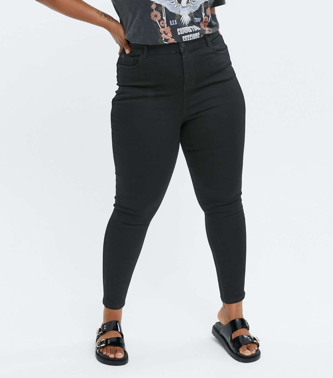 Curves Black Lift & Shape Jenna Skinny Jeans Image 2