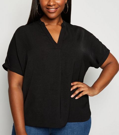 Curves Black Short Sleeve Overhead Shirt