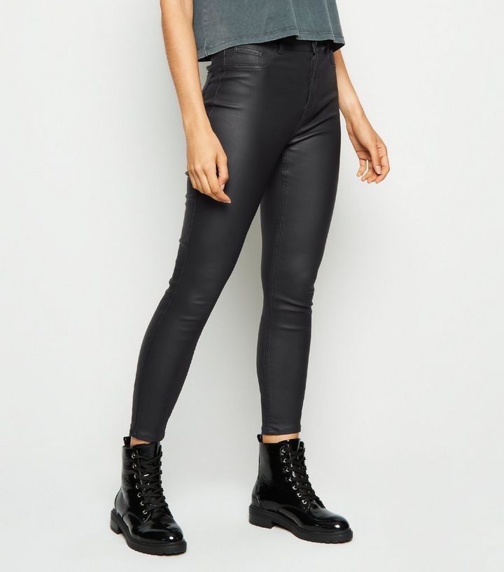 Black Leather-Look Hallie Super Skinny Jeans | New