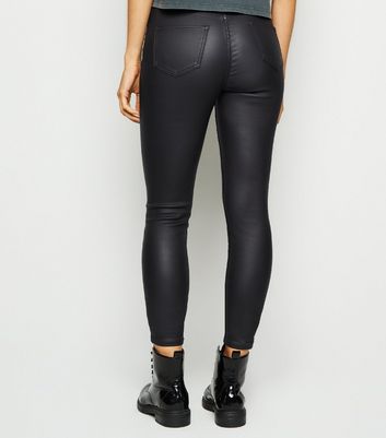 coated leather look jeans