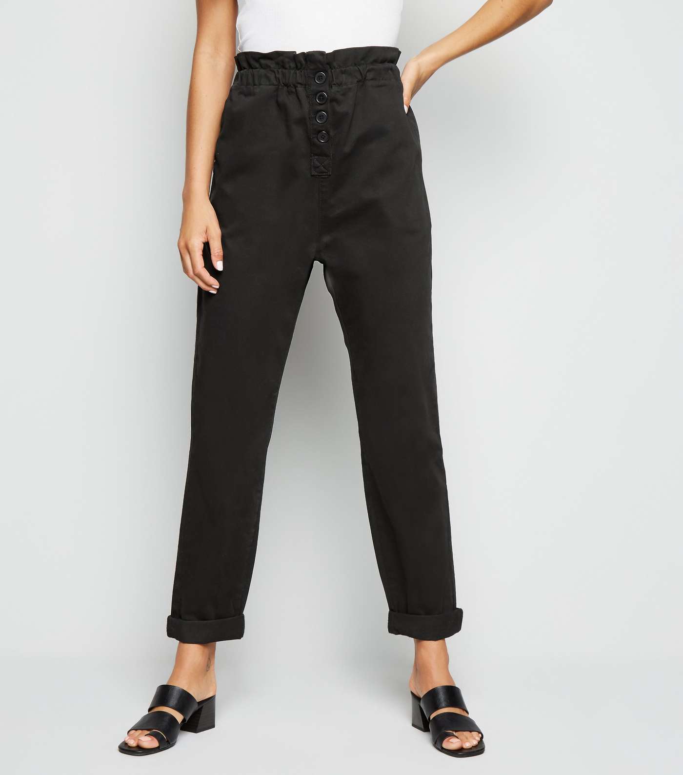 Black Button Front High Waist Trousers Image 2