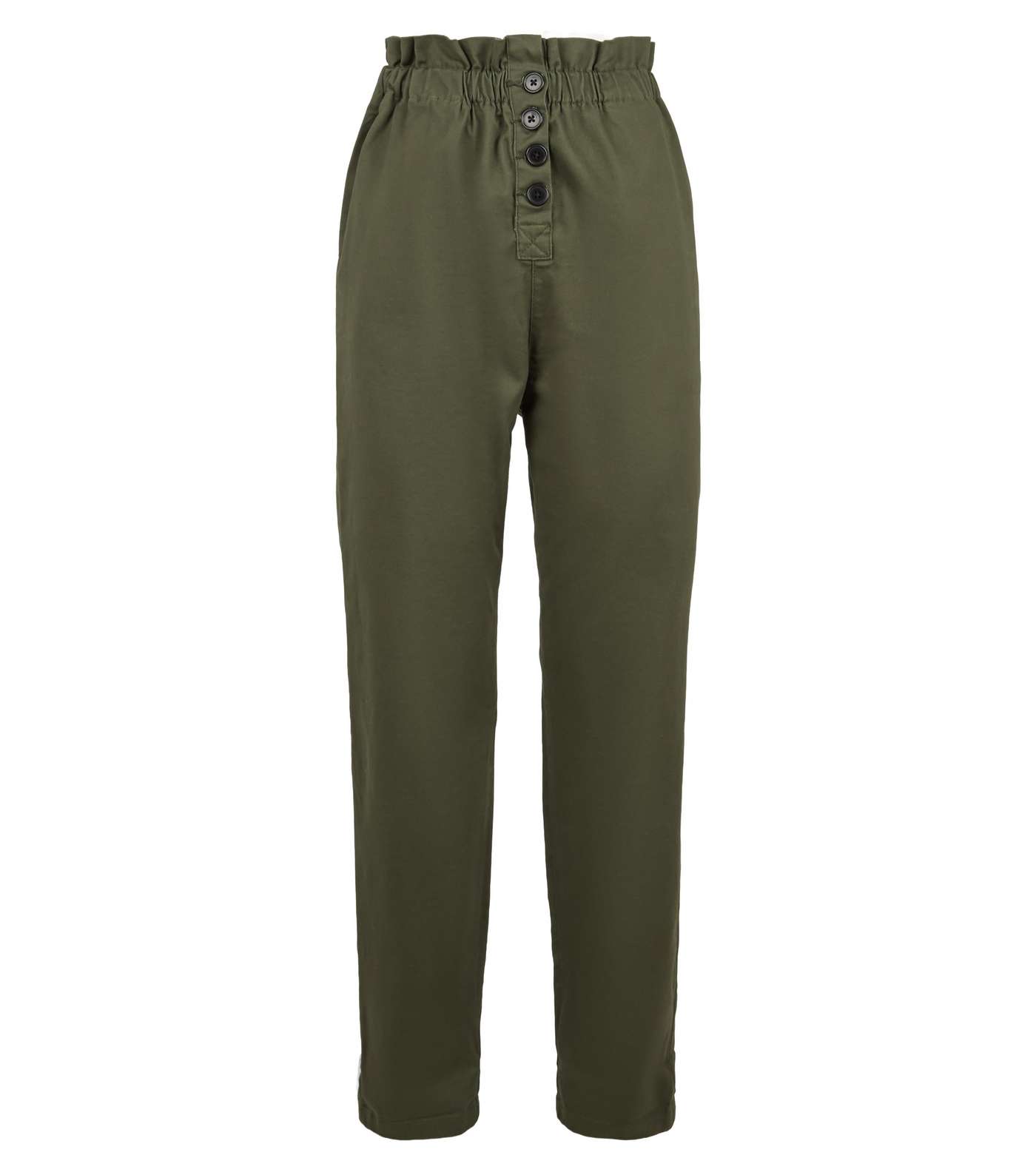Khaki Button Front High Waist Trousers Image 4