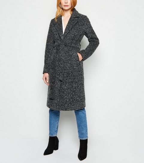 Black Flecked Belted Longline Coat