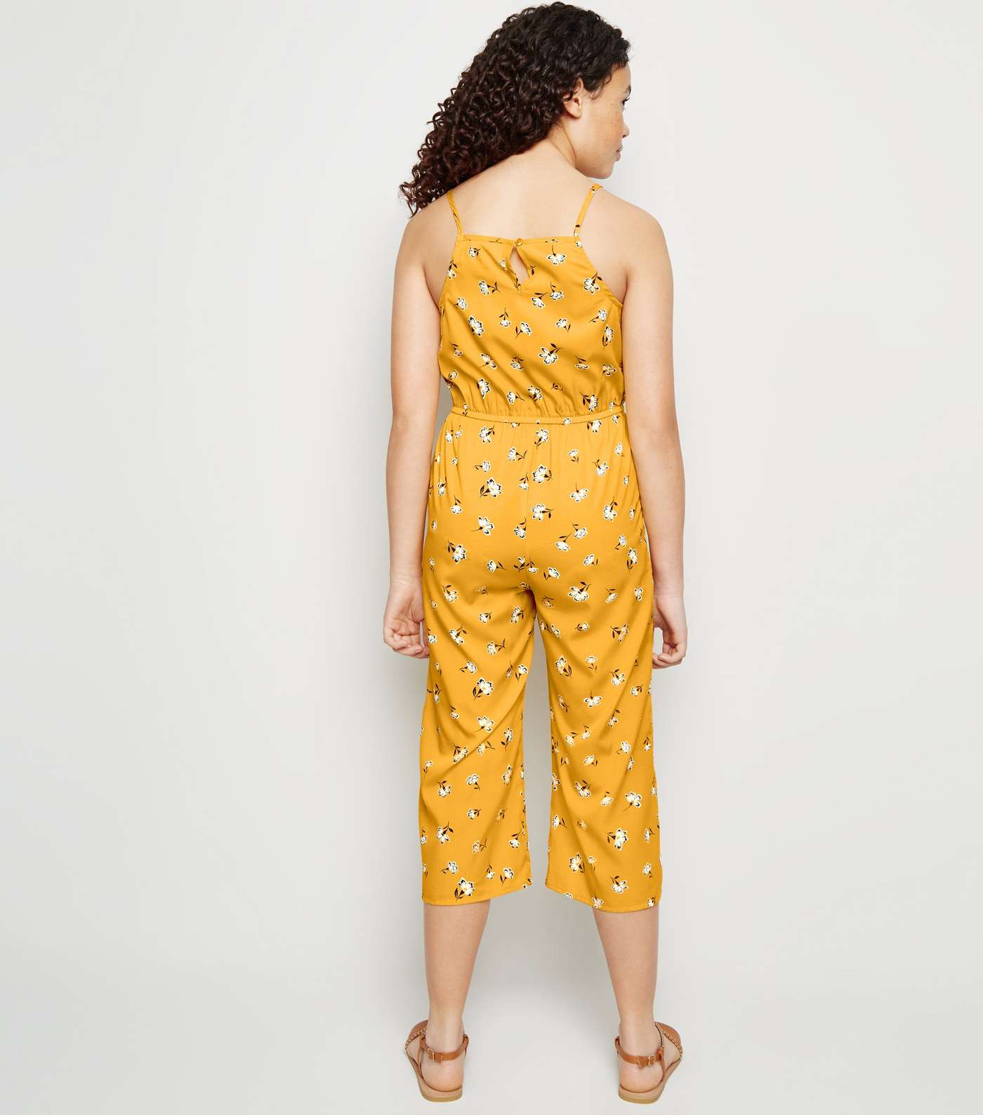 Girls Yellow Floral Keyhole Jumpsuit Image 3