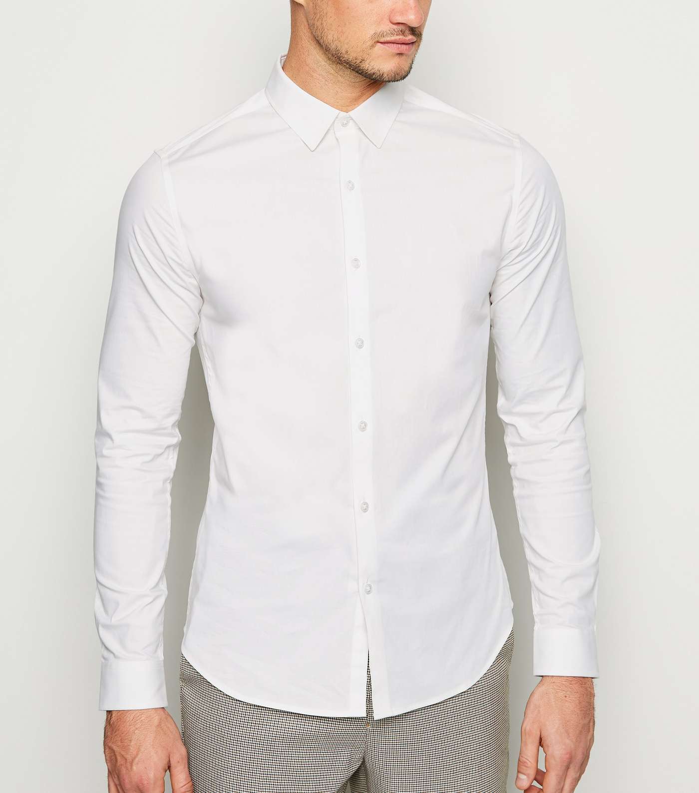 White Long Sleeve Muscle Fit Shirt