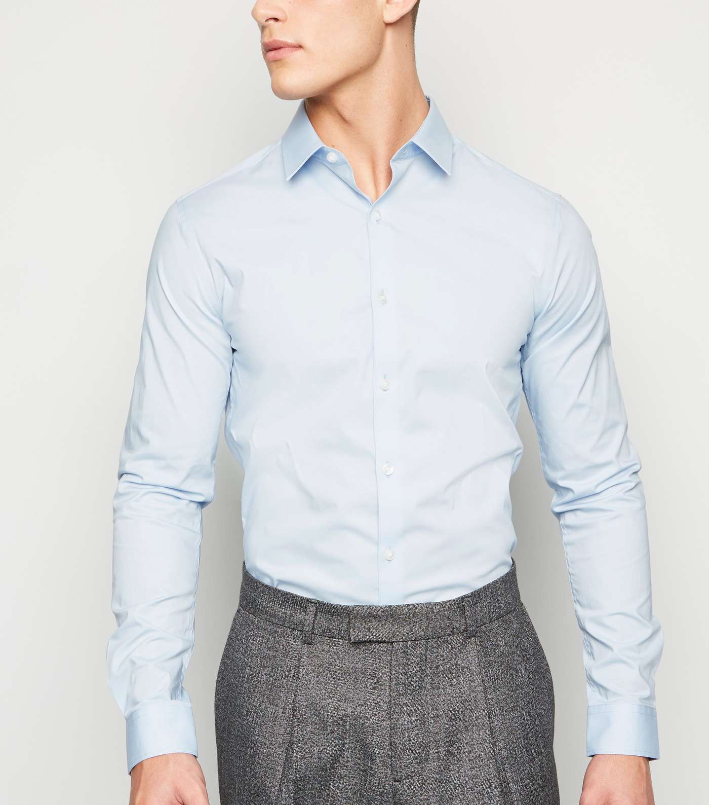 Pale Blue Long Sleeve Muscle Fit Shirt