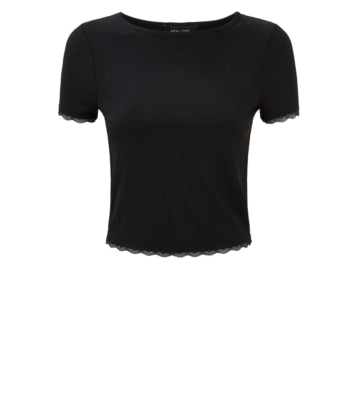 Black Ribbed Lace Trim T-Shirt Image 4