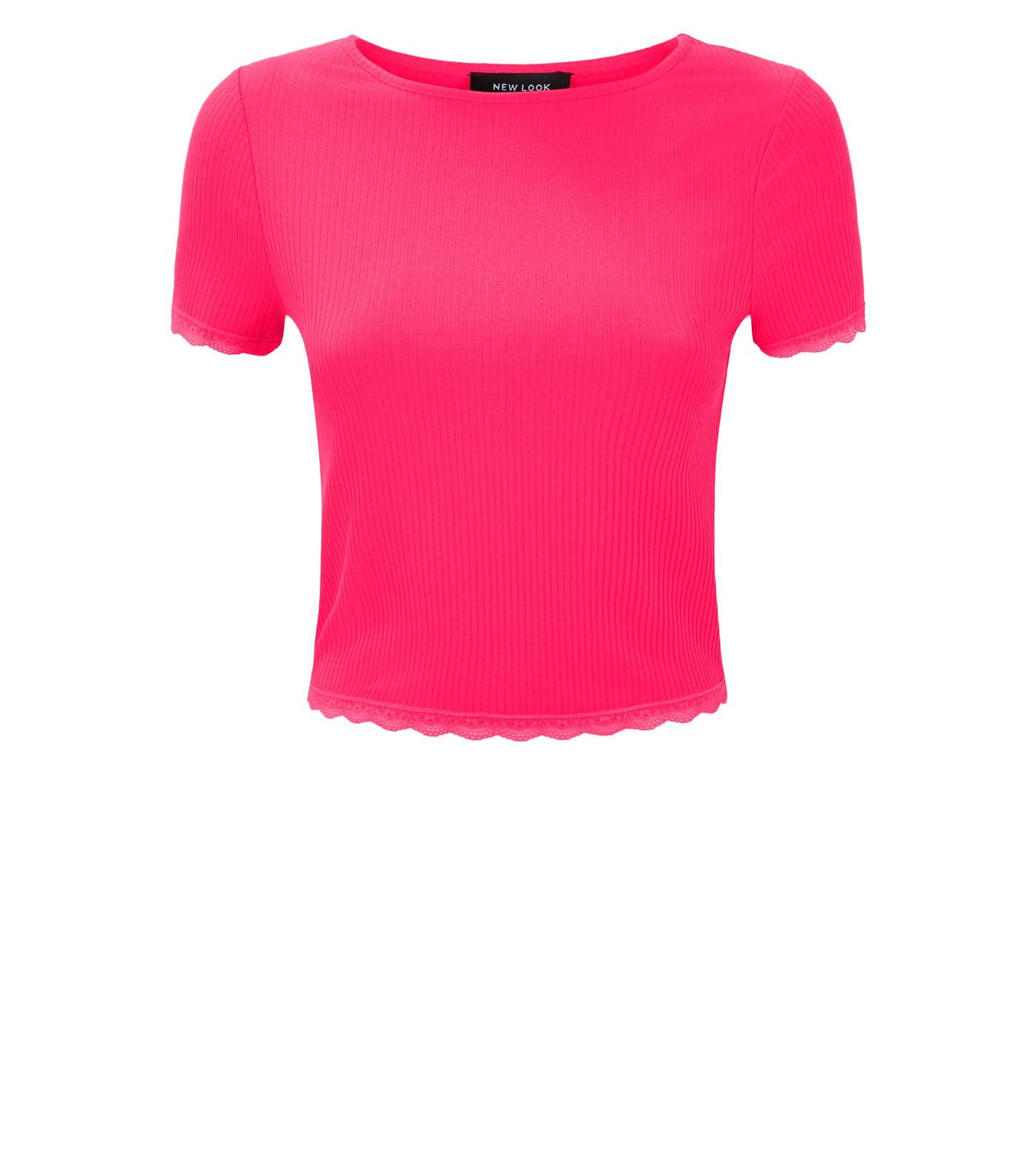 Pink Neon Ribbed Lace Trim T-Shirt Image 4
