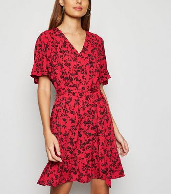 new look red floral dress