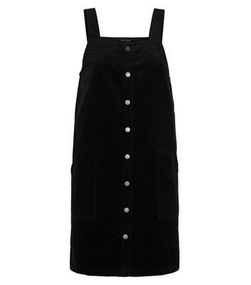 black cord pinafore dress new look