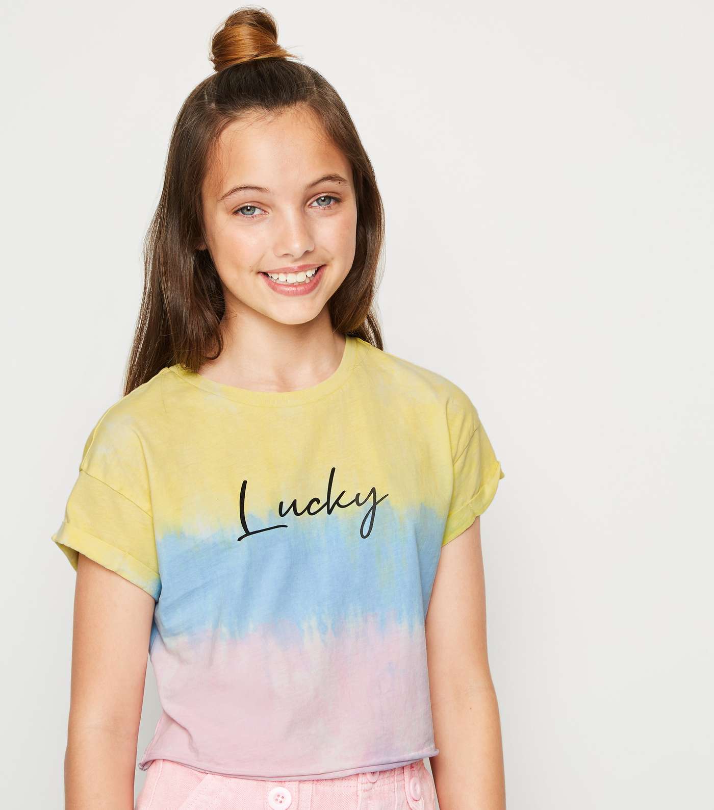 Girls Multicoloured Tie Dye Lucky Slogan T-Shirt