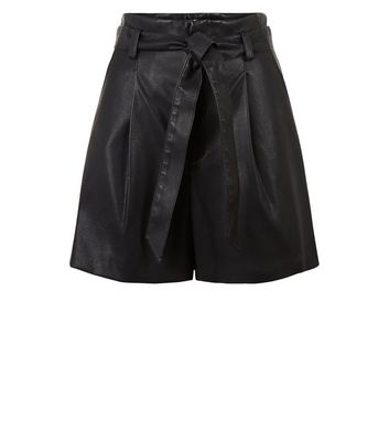 black leather high waisted shorts
