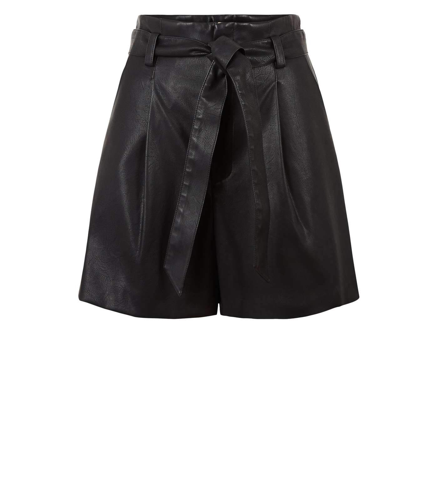 Tall Black Leather-Look High Waist Shorts Image 4
