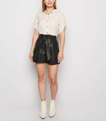 leather look high waisted shorts