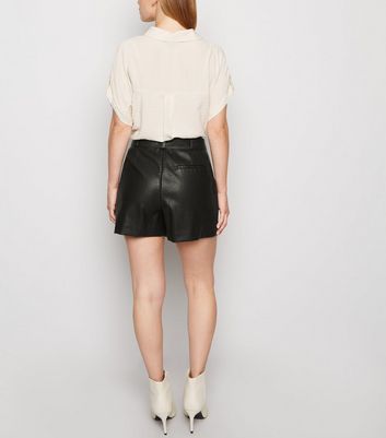 black leather high waisted shorts