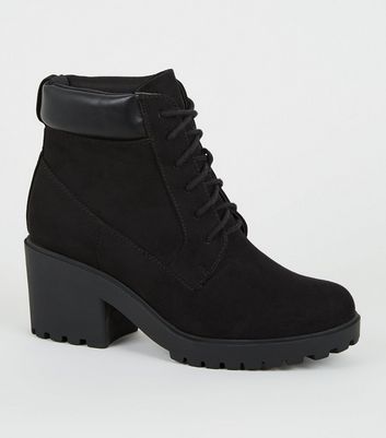 Girls Black Lace Up Chunky Sole Boots 