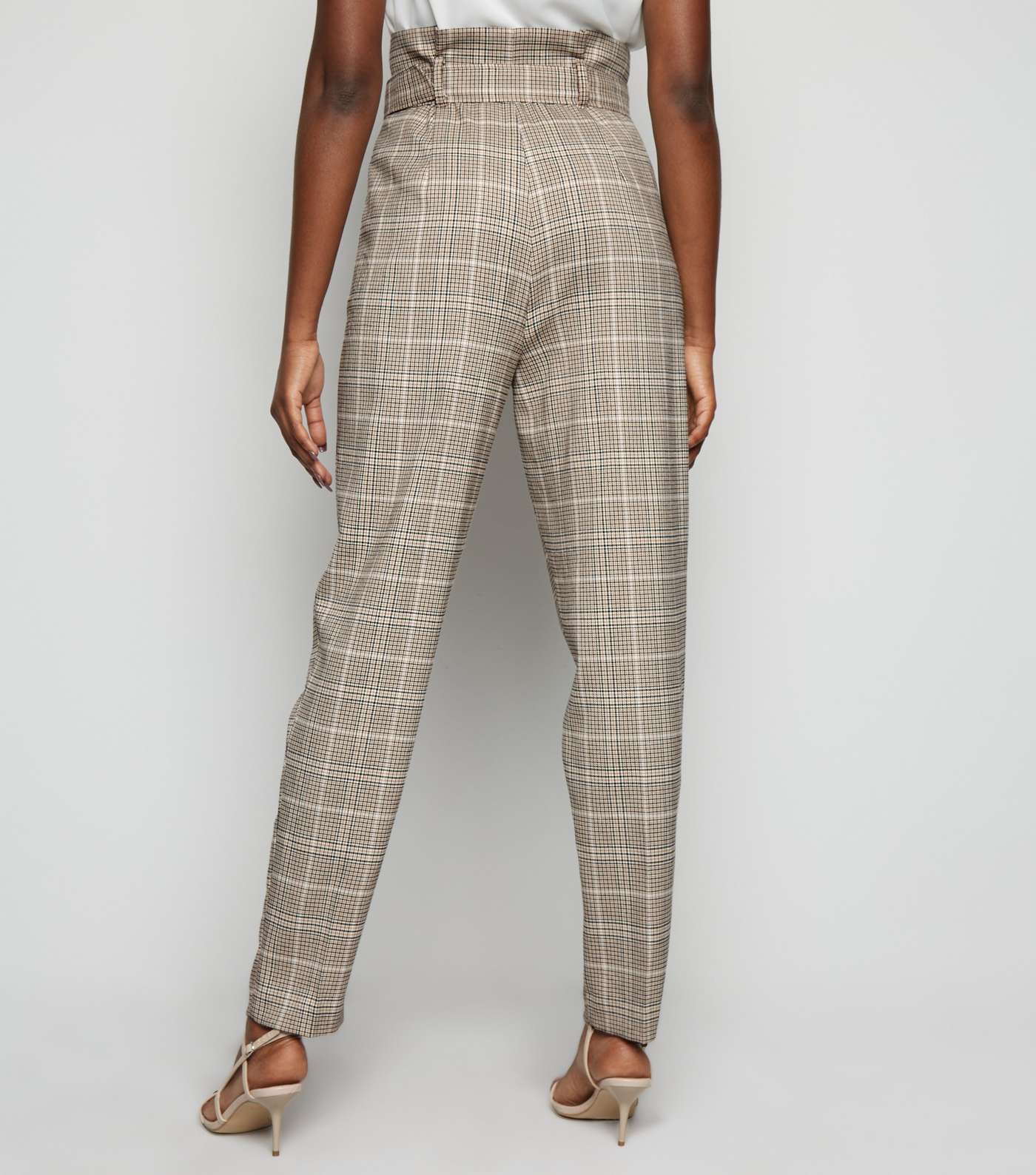 Tall Brown Check High Waist Trousers Image 3