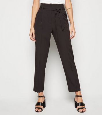 Camel High Tie Waist Trousers  New Look