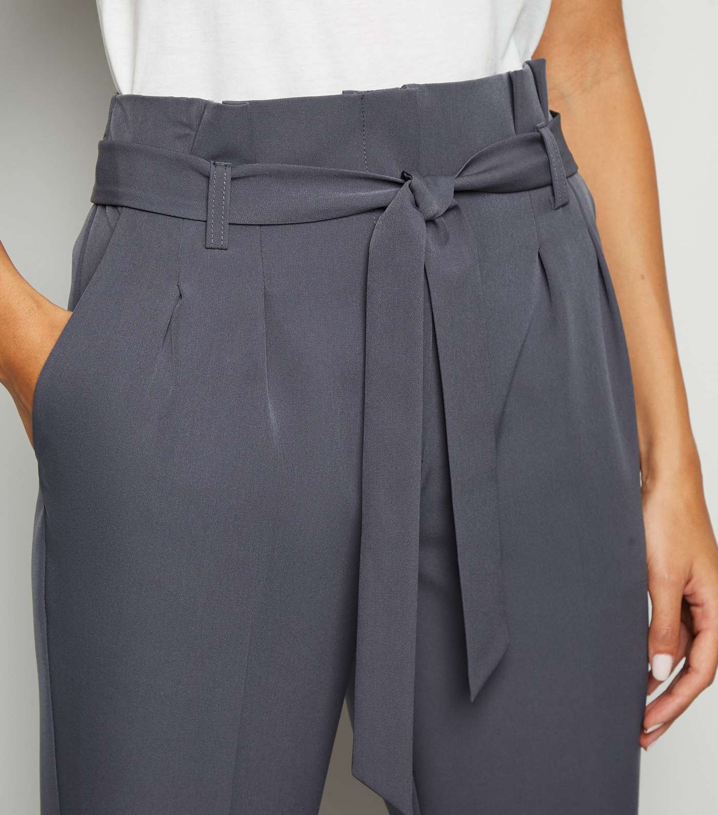 Dark Grey Belted High Waist Trousers Image 5